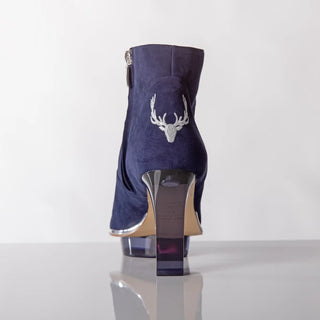 Blaue Stiefelette für Damen aus Wild-Leder mit transparentem Absatz zum Dirndl oder Abendkleid