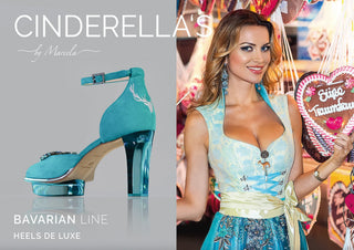 Türkise Riemchen-Pumps als Schuh zum Dirndl mit transparentem Absatz und Plateau aus Leder