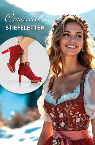 Rote bequeme Dirndl-Schuhe als rote Stiefeletten aus Leder mit transparentem Absatz und Plateau zum Schnüren in München