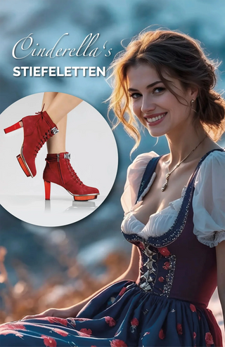 Rote bequeme Dirndl-Schuhe als rote Stiefeletten aus Leder mit transparentem Absatz und Plateau zum Schnüren in München