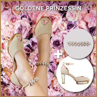 Goldene riemchenpumps aus Leder mit Absatz für Damen