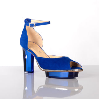 ROYALS königsblaue Peeptoes Riemchenpumps