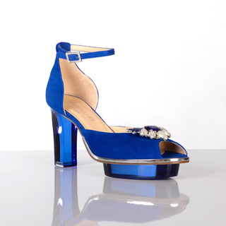 ROYALS königsblaue Peeptoes Riemchenpumps