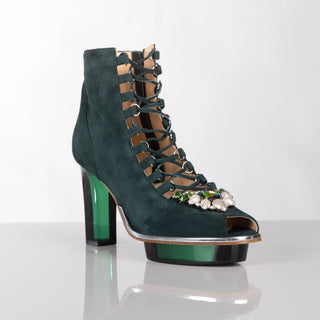 SMARAGDIS Peeptoes Stiefeletten Dirndlschuhe smaragdgrün