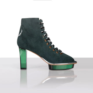 SMARAGDIS Peeptoes Stiefeletten Dirndlschuhe smaragdgrün