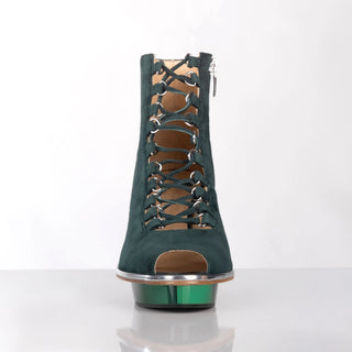 SMARAGDIS Peeptoes Stiefeletten Dirndlschuhe smaragdgrün