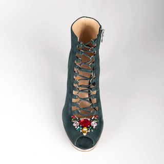 SMARAGDIS Peeptoes Stiefeletten Dirndlschuhe smaragdgrün