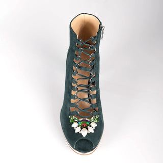 SMARAGDIS Peeptoes Stiefeletten Dirndlschuhe smaragdgrün