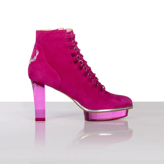 Pinke Stiefelette für Damen aus Wild-Leder mit transparentem Absatz zum Dirndl oder Abendkleid