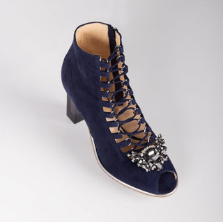 MARINAS dunkelblaue Peeptoes Stiefeletten