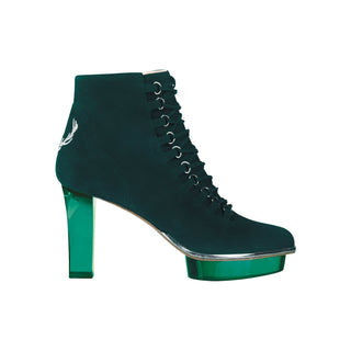 Grüne, smaragdgrüne, dunkelgrüne Stiefeletten für Damen mit transparentem Absatz von der Marke "Cinderella's by Marcela"