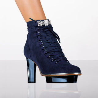 Blaue Stiefelette für Damen aus Wild-Leder mit transparentem Absatz zum Dirndl oder Abendkleid