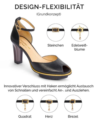 NOIRS schwarze Peeptoes Riemchenpumps