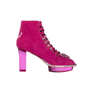 Pinke Stiefelette für Damen aus Wild-Leder mit transparentem Absatz zum Dirndl oder Abendkleid