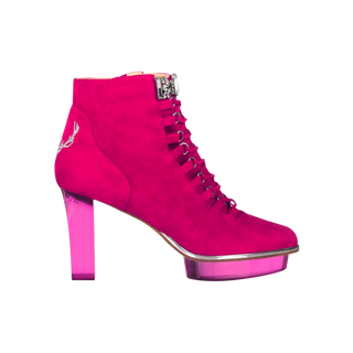 Pinke Stiefelette für Damen aus Wild-Leder mit transparentem Absatz zum Dirndl oder Abendkleid