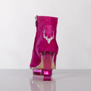 Pinke Stiefelette für Damen aus Wild-Leder mit transparentem Absatz zum Dirndl oder Abendkleid