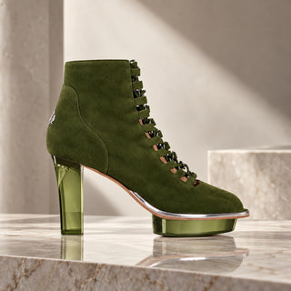 SAPHIRIS grüne Peeptoes Stiefeletten