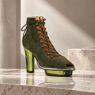 SAPHIRIS grüne Peeptoes Stiefeletten