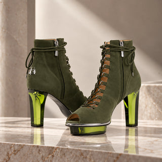 SAPHIRIS grüne Peeptoes Stiefeletten