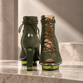 SAPHIRIS grüne Peeptoes Stiefeletten