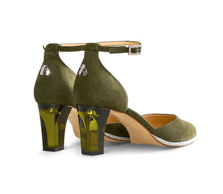 Pumps in grün für Damen aus Leder mit transparentem Absatz und Plateau zum Dirndl in München