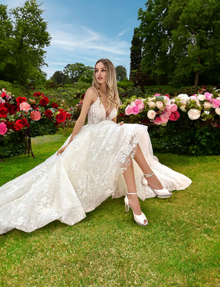 Brautschuhe in ivory für Damen mit Perlen aus Leder