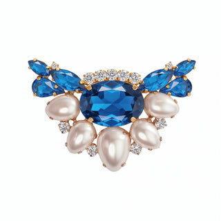 Broschen DUNKELBLAU-PEARL mit goldenem Untergrund, 2er Set