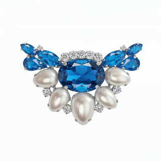 Broschen DUNKELBLAU-PEARL mit silbernem Untergrund, 2er Set