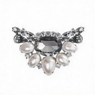 Broschen SCHWARZ-PEARL mit silbernem Untergrund, 2er Set