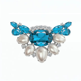 Broschen TÜRKIS-PEARL mit silbernem Untergrund, 2er Set