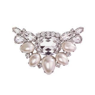 Broschen WEISS-PEARL mit silbernem Untergrund, 2er Set