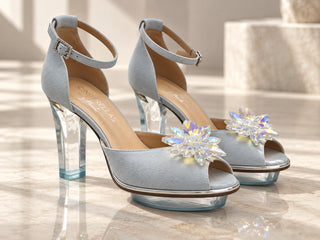 AURIS hellblaue Peeptoes Riemchenpumps