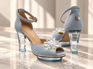 AURIS hellblaue Peeptoes Riemchenpumps