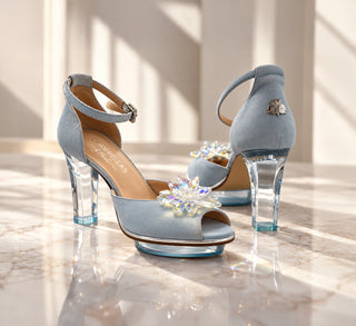 AURIS hellblaue Peeptoes Riemchenpumps