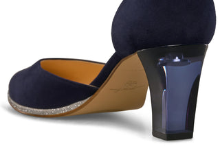 Blaue Pumps für Damen aus Wild-Leder mit Riemchen und transparentem Absatz zum Dirndl oder Abendkleid