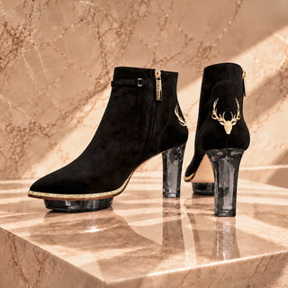 NOIRS schwarze Stiefeletten mit gold, Dirndlschuhe