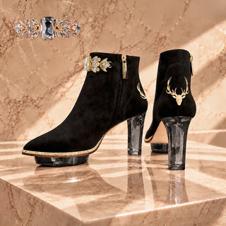 NOIRS schwarze Stiefeletten mit gold, Dirndlschuhe