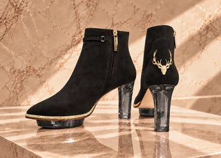 NOIRS schwarze Stiefeletten mit gold, Dirndlschuhe