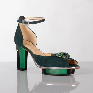 SMARAGDIS Peeptoes Riemchenpumps Dirndlschuhe smaragdgrün