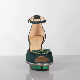 SMARAGDIS Peeptoes Riemchenpumps Dirndlschuhe smaragdgrün