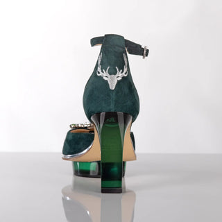 SMARAGDIS Peeptoes Riemchenpumps Dirndlschuhe smaragdgrün
