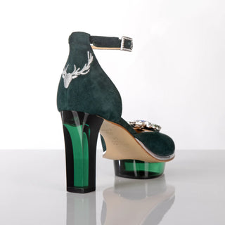 SMARAGDIS Peeptoes Riemchenpumps Dirndlschuhe smaragdgrün
