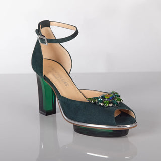 SMARAGDIS Peeptoes Riemchenpumps Dirndlschuhe smaragdgrün