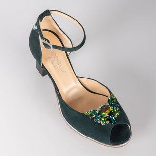 SMARAGDIS Peeptoes Riemchenpumps Dirndlschuhe smaragdgrün