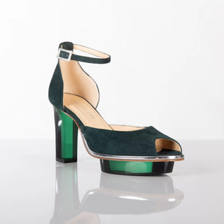 SMARAGDIS Peeptoes Riemchenpumps Dirndlschuhe smaragdgrün