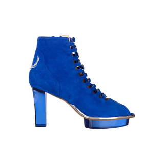 Königsblaue Stiefeletten für Damen aus Wild-Leder mit transparentem Absatz zum Dirndl oder Abendkleid