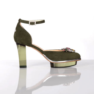 SAPHIRIS grüne Closetoe Riemchenpumps