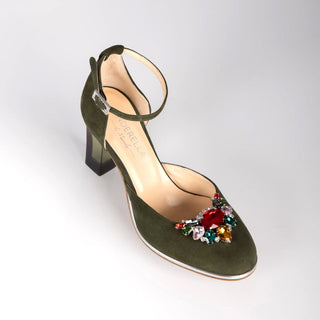 SAPHIRIS grüne Closetoe Riemchenpumps