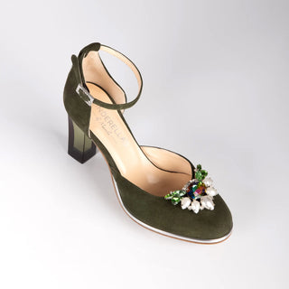 SAPHIRIS grüne Closetoe Riemchenpumps