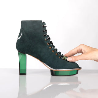 SMARAGDIS Peeptoes Stiefeletten Dirndlschuhe smaragdgrün
